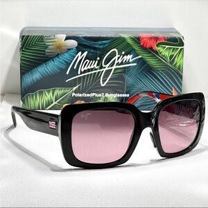 New Maui Jim TWO STEPS Black Gloss / Rose Polarized Women Sunglasses GS863-02